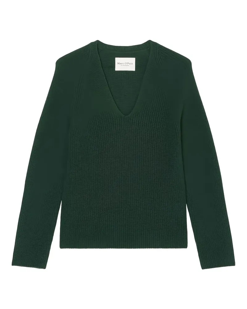 Marc O'Polo Gerippter Pullover mit V-Ausschnitt - Grün Grün