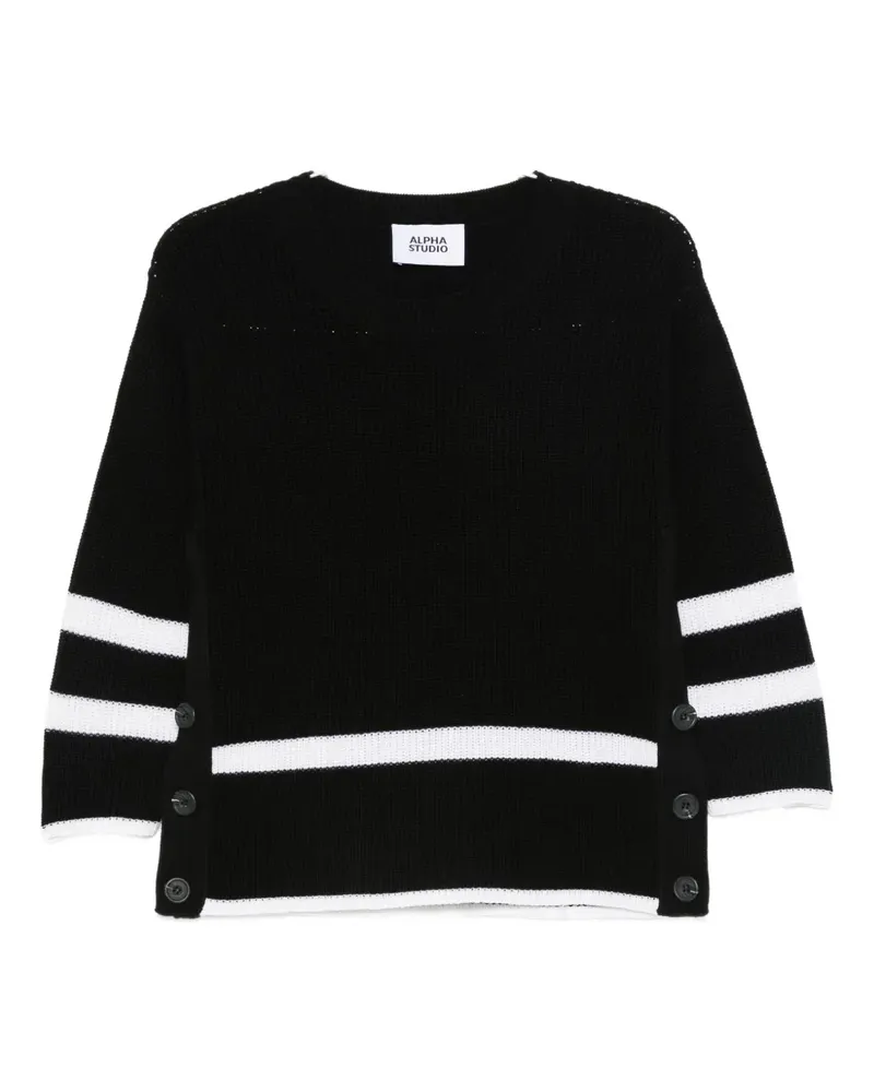 Alpha Studio Gestreifter Pullover - Schwarz Schwarz