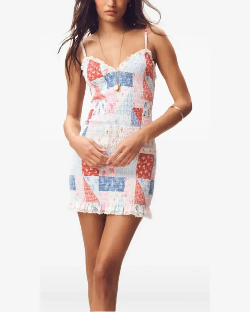 LoveShackFancy Solier patchwork-print smocked mini dress - Weiß Weiß