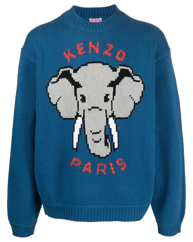 Kenzo Gestrickter Intarsien-Pullover Blau