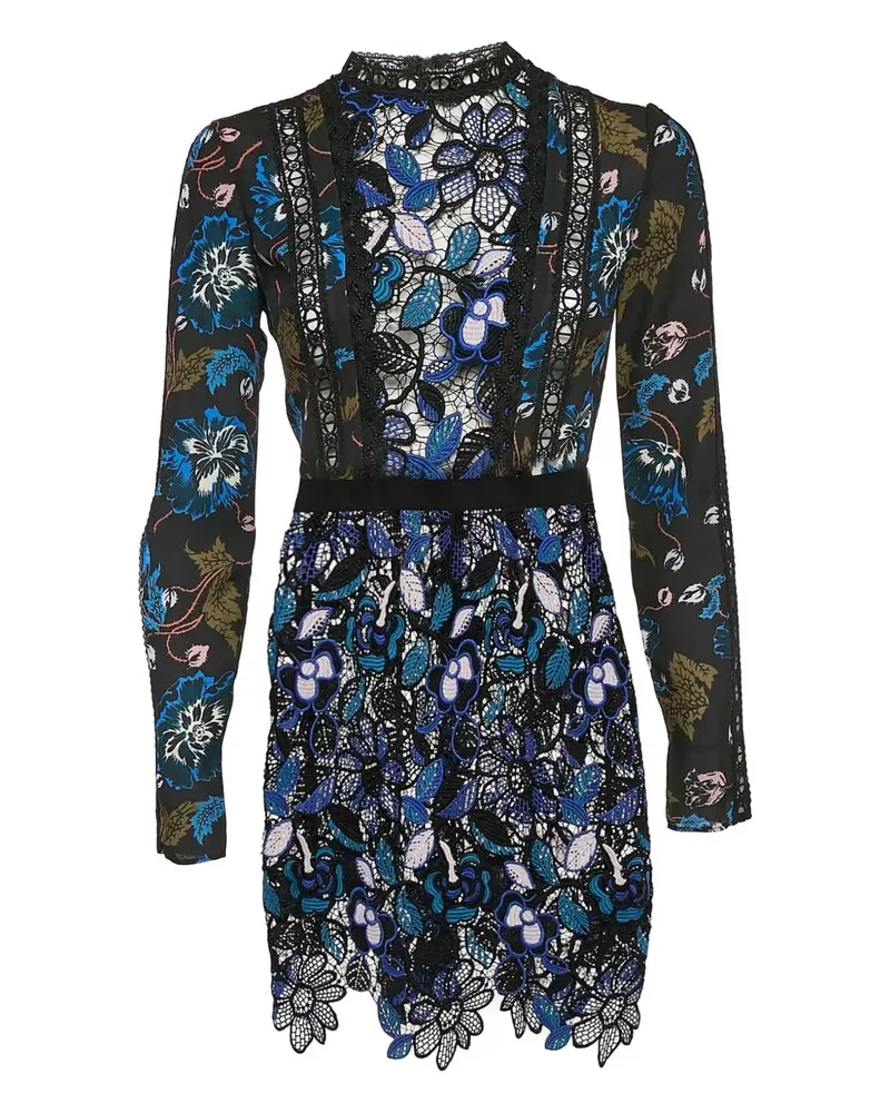 Self-Portrait Kleid mit Spitze - Blau Blau