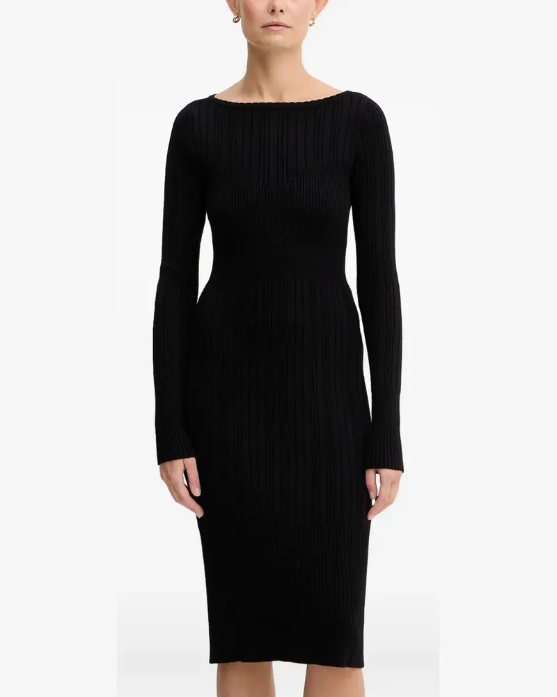 Twin-Set logo-plaque ribbed dress - Schwarz Schwarz