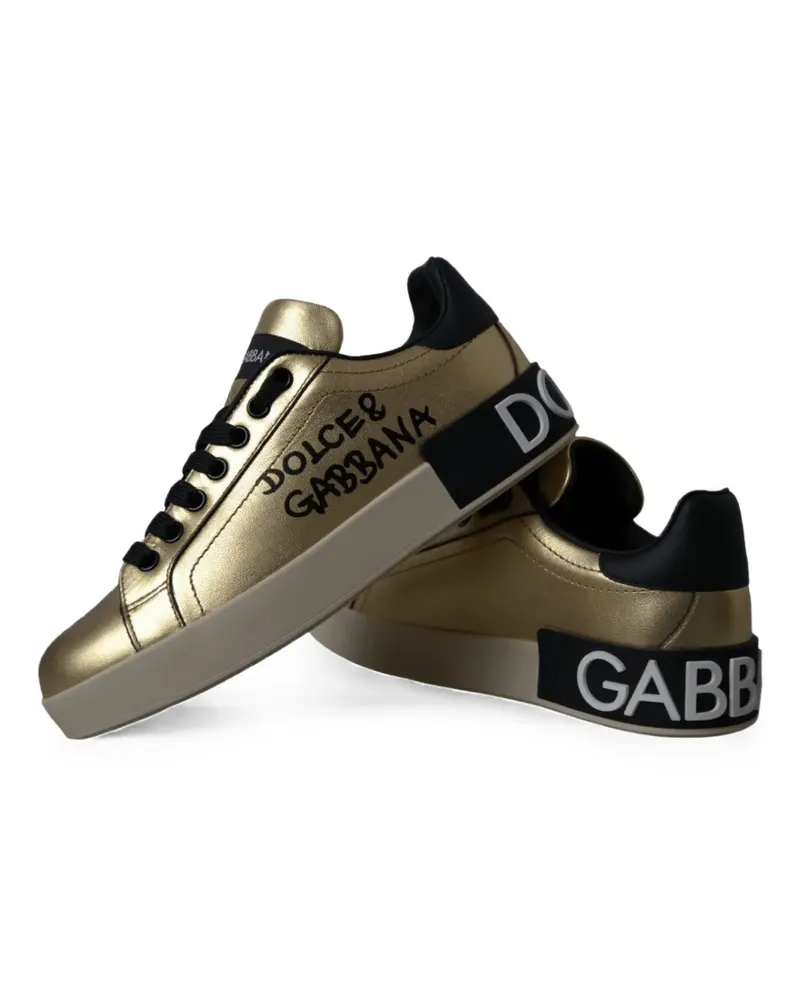 Dolce & Gabbana Portofino Sneakers im Metallic-Look - Gold Gold