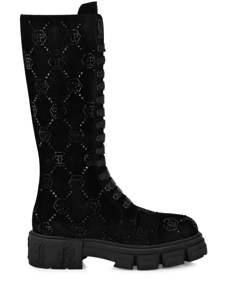 Philipp Plein Wildlederstiefel mit Monogramm - Schwarz Schwarz