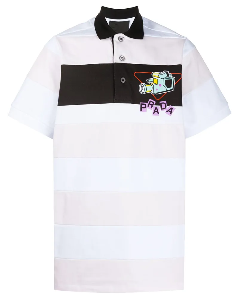 Prada Gestreiftes Oversized-Poloshirt - Weiß Weiß
