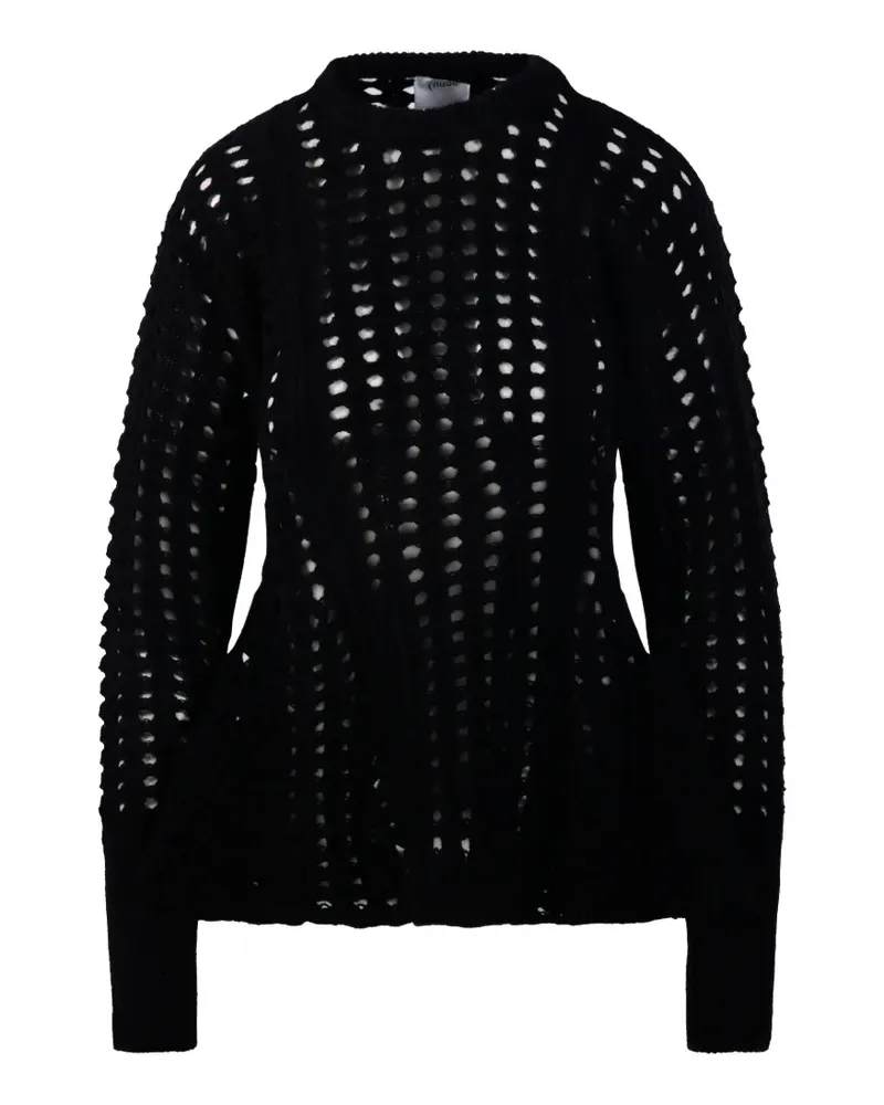 NUDE Lochstrick-Pullover mit Schößchen - Schwarz Schwarz