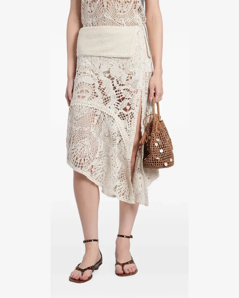 SIEDRES crochet-knit asymmetric skirt - Nude Nude