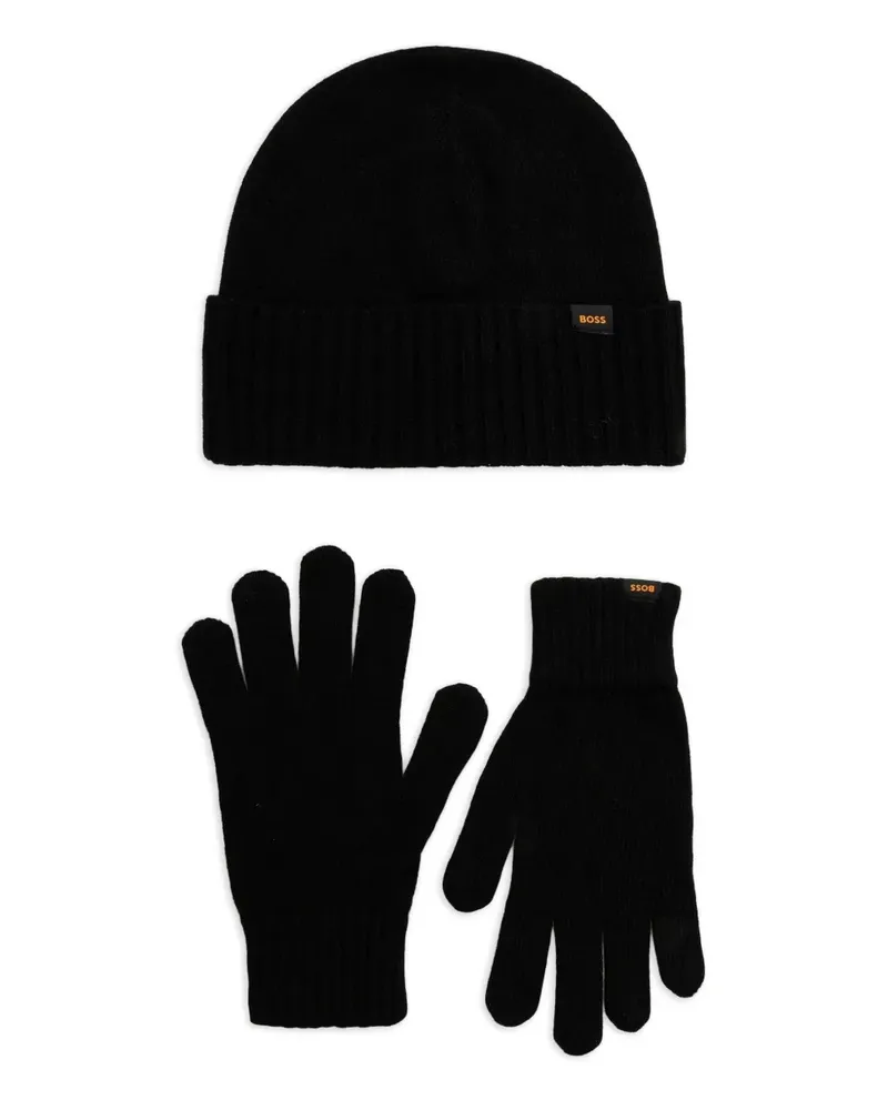 HUGO BOSS Set aus Mütze und Handschuhen mit Logo-Patch - Schwarz Schwarz