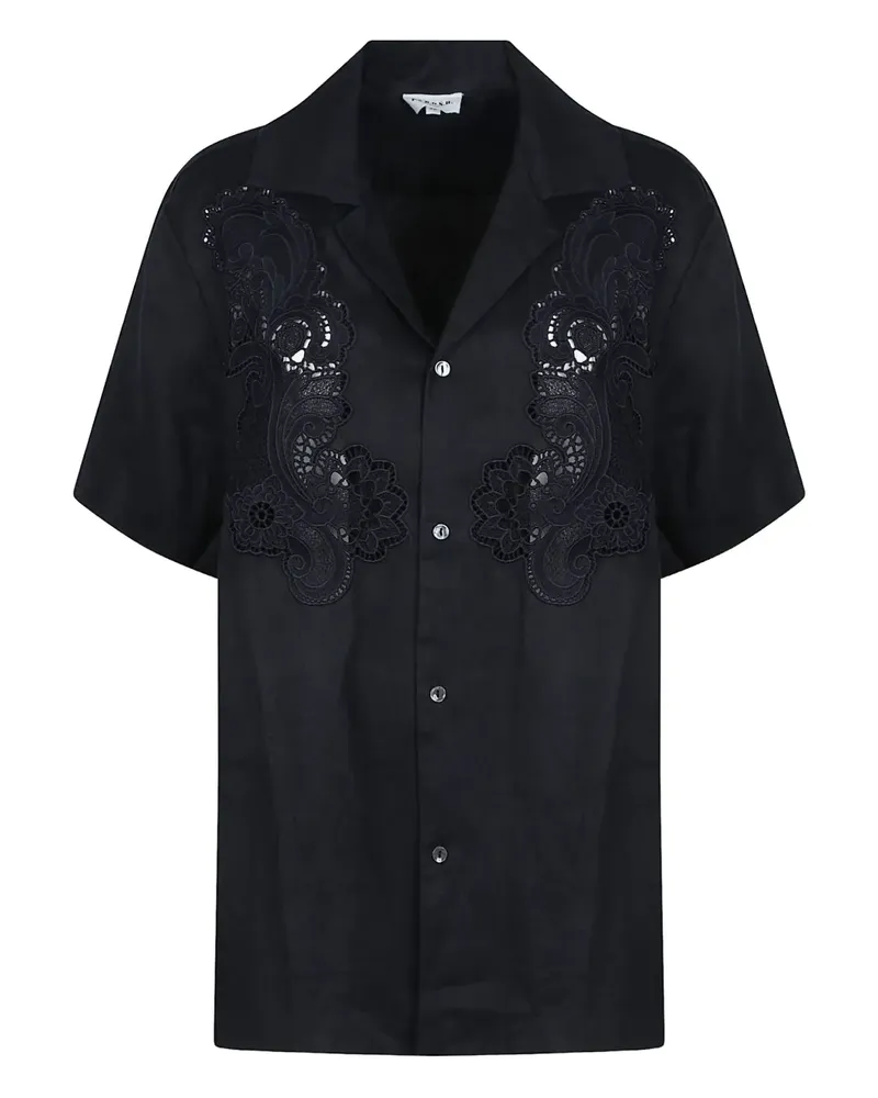 P.A.R.O.S.H. lace-panel linen shirt - Schwarz Schwarz