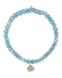 Sydney Evan 14kt yellow  Clam Shell-charm larimar and diamond bracelet Gold