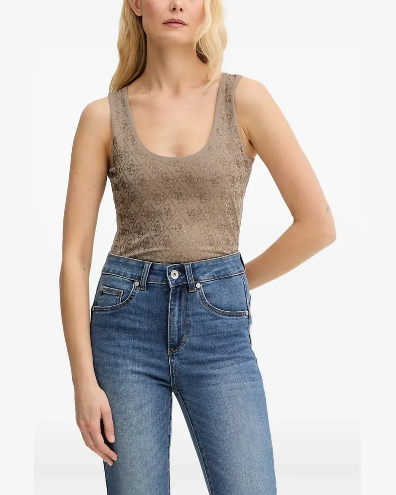 Guess rhinestone-logo scoop-neck tank top - Braun Braun