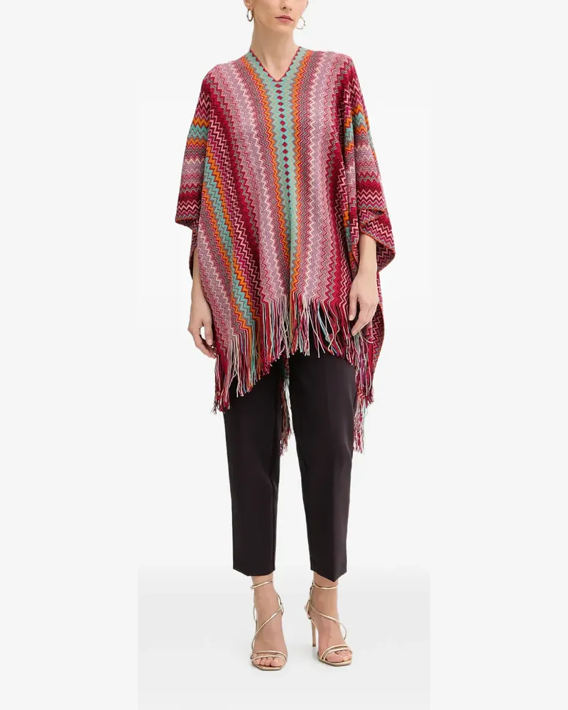 Missoni chevron fringed poncho - Rot Rot