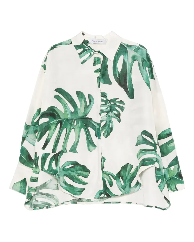 Raquel Diniz leaf-print curved-hem shirt - Weiß Weiß
