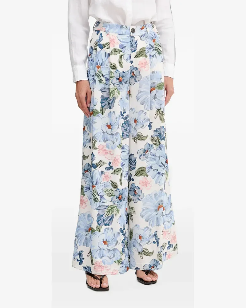 Oui  floral-print pleated palazzo pants - Weiß Weiß