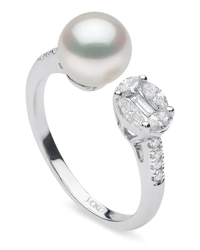 YOKO London 18kt Starlight Weißgoldring mit Perle und Diamanten - Silber Silber