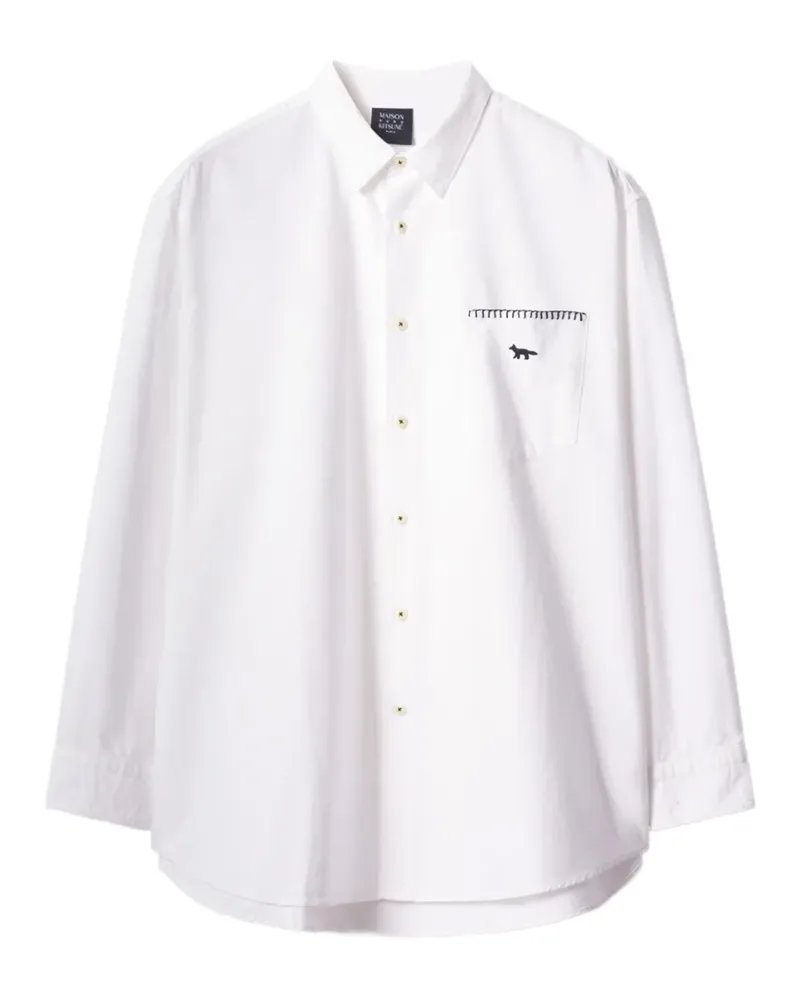 Kitsuné Hemd mit Button-down-Kragen und Fuchs-Stickerei - Weiß Weiß