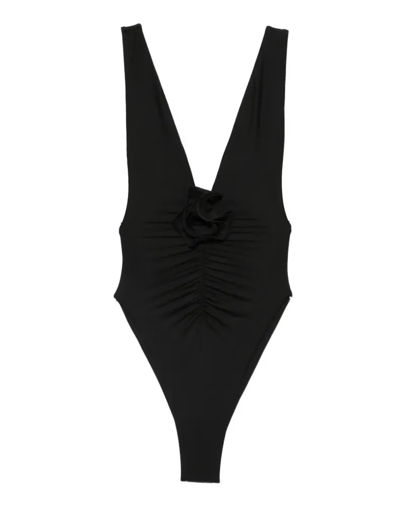 La Reveche Samira ruched floral-appliqué swimsuit - Schwarz Schwarz