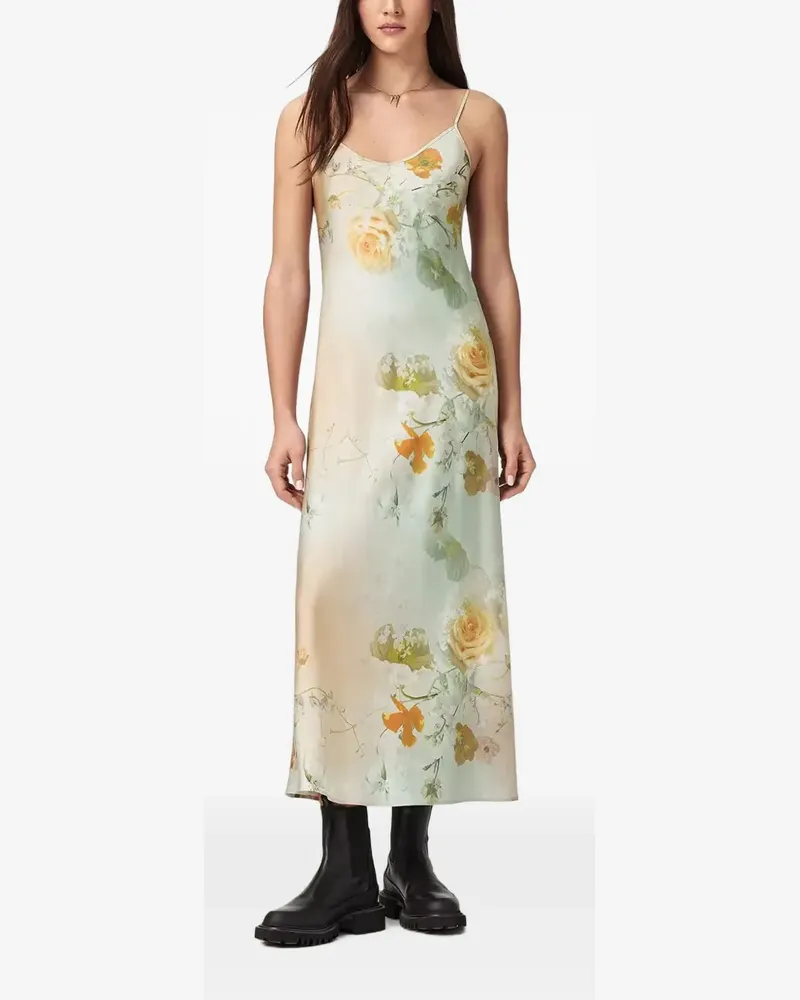AllSaints Bryony floral-print slip midi dress - Nude Nude
