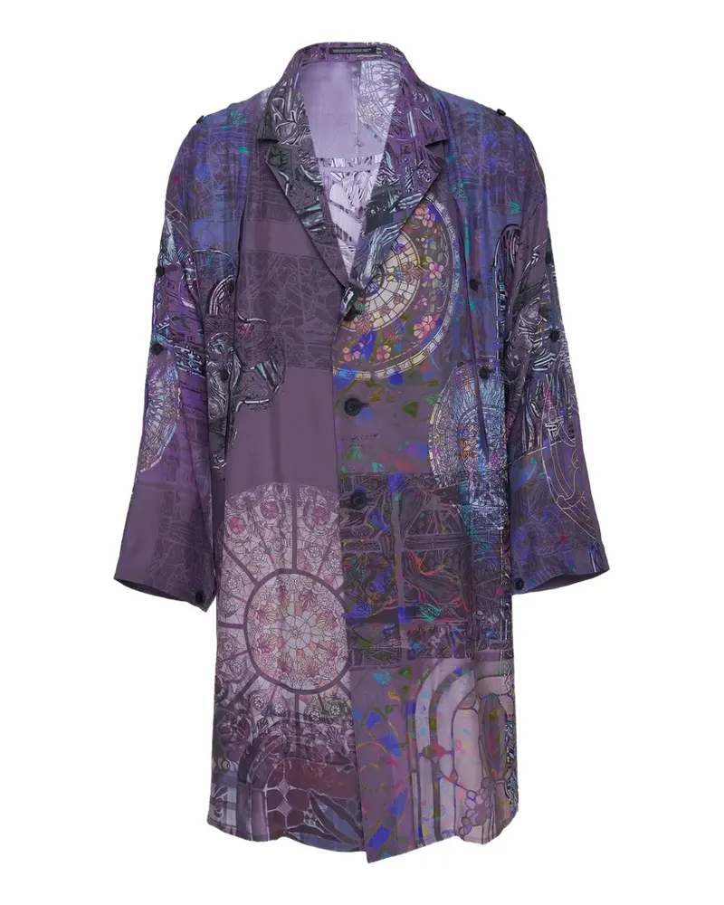 Yohji Yamamoto graphic-print single-breasted coat - Violett Violett