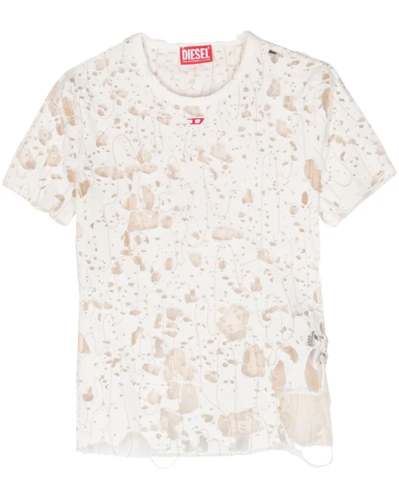 Diesel T-Uncyna T-Shirt in Distressed-Optik Nude