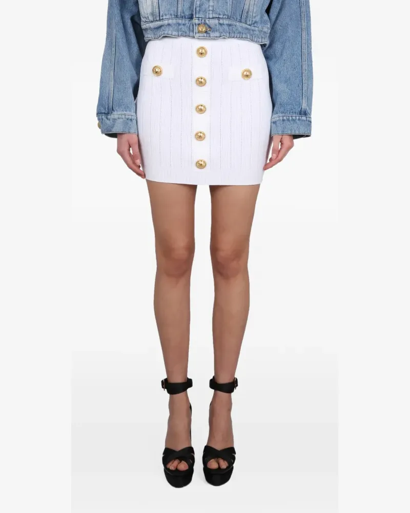 Balmain button-embellished ribbed skirt - Weiß Weiß