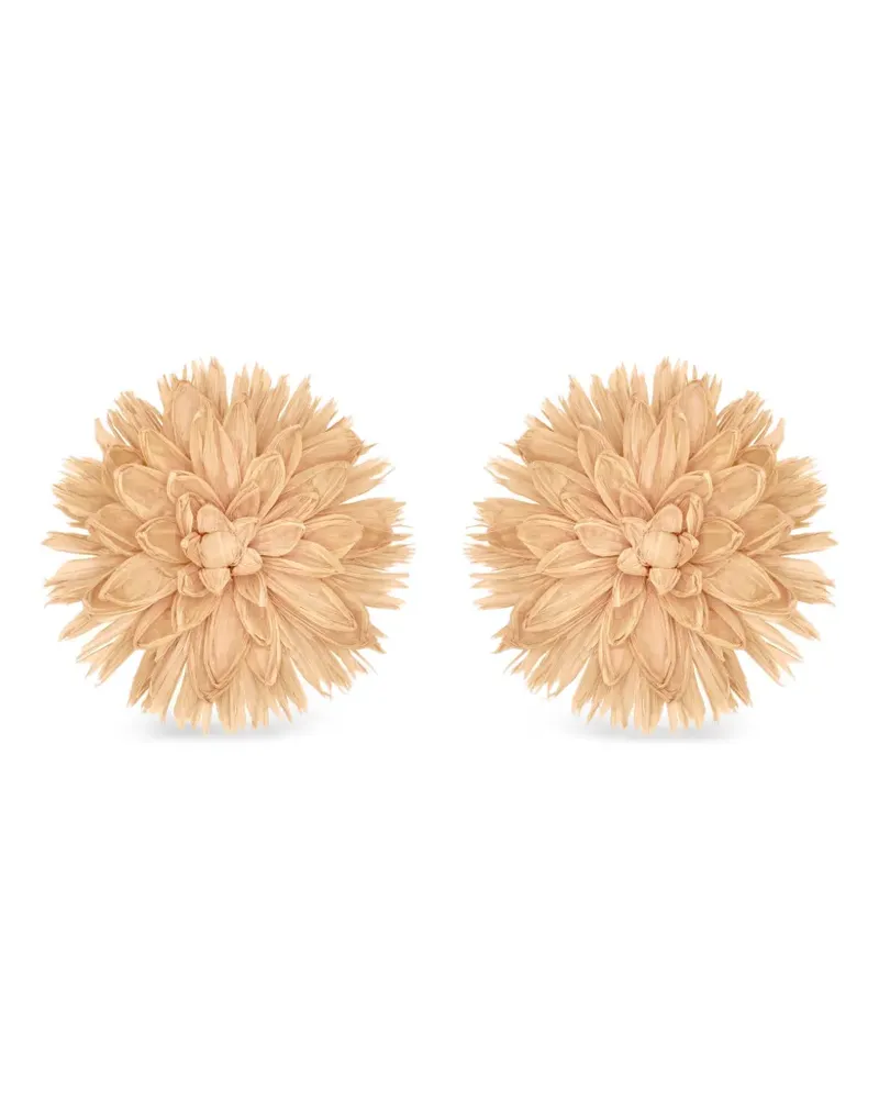 Oscar de la Renta Flower Ohrringe aus Raffiabast - Nude Nude
