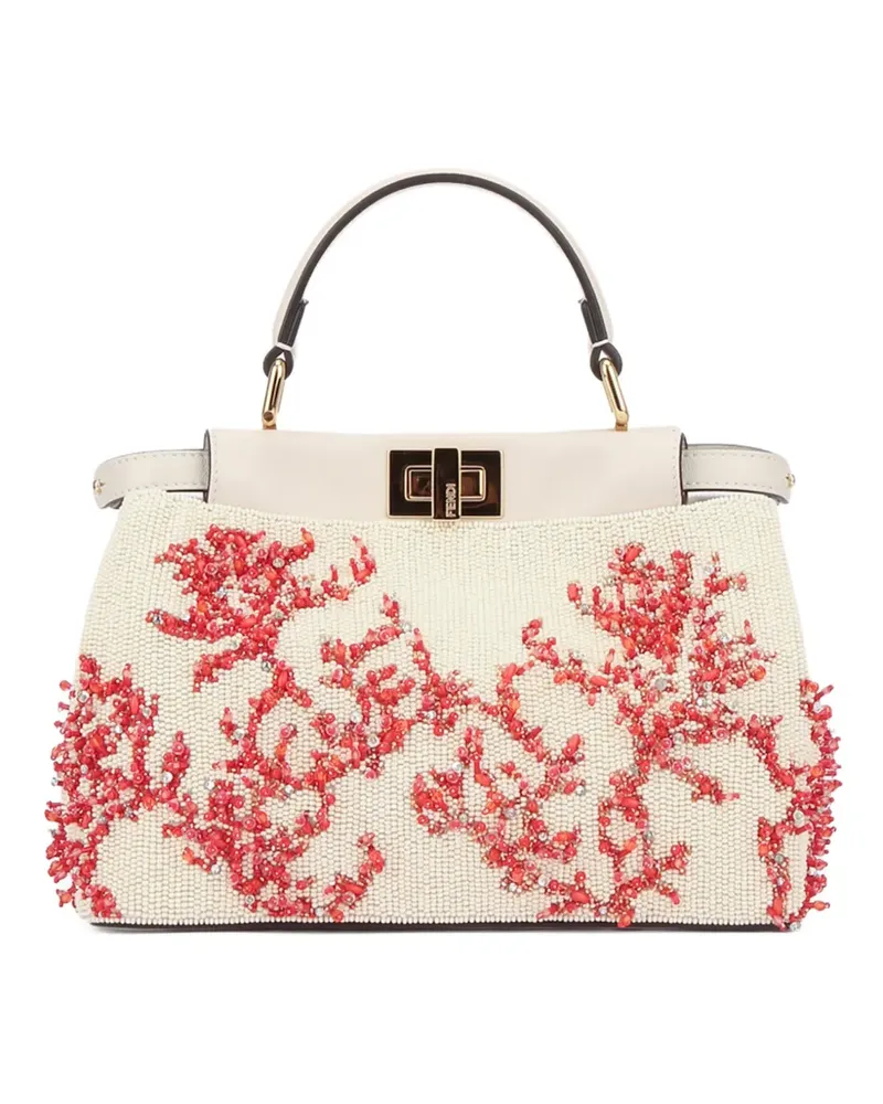 Fendi Peekaboo coral embellished top handle mini bag - Nude Nude