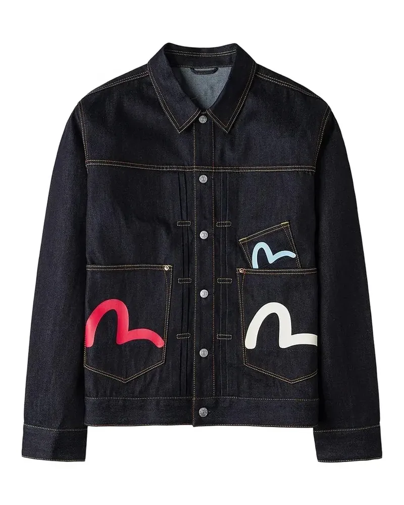 Evisu Seagull-print multi-pocket denim jacket - Blau Blau