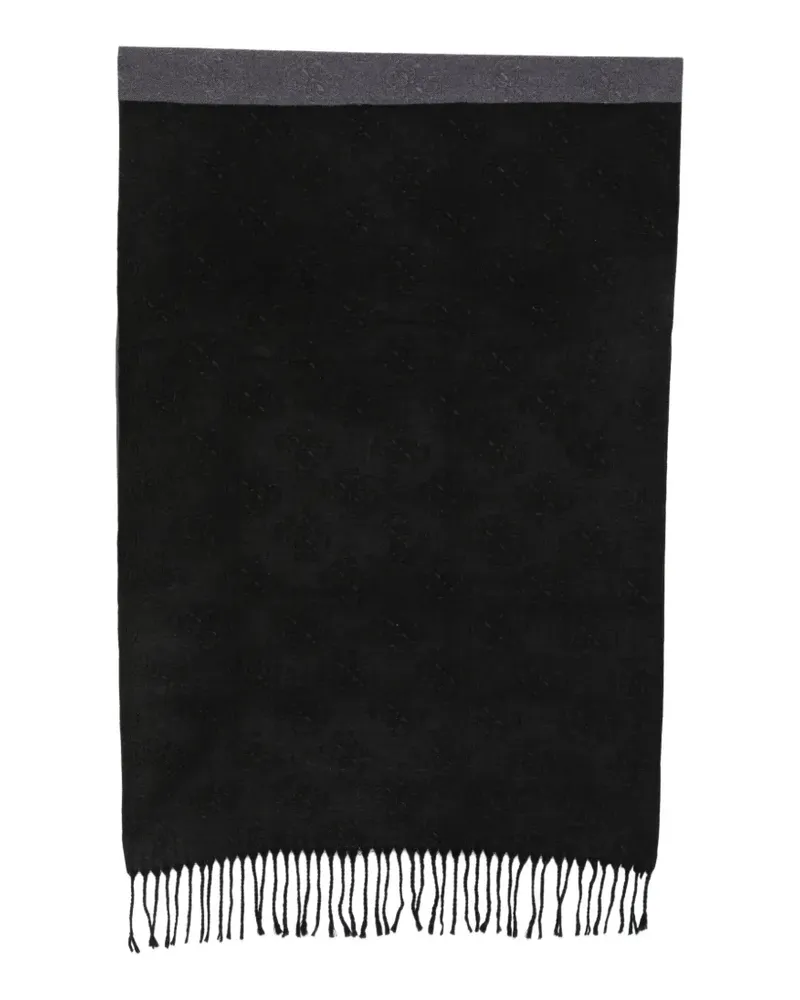 Guess monogram-pattern fringed scarf - Schwarz Schwarz
