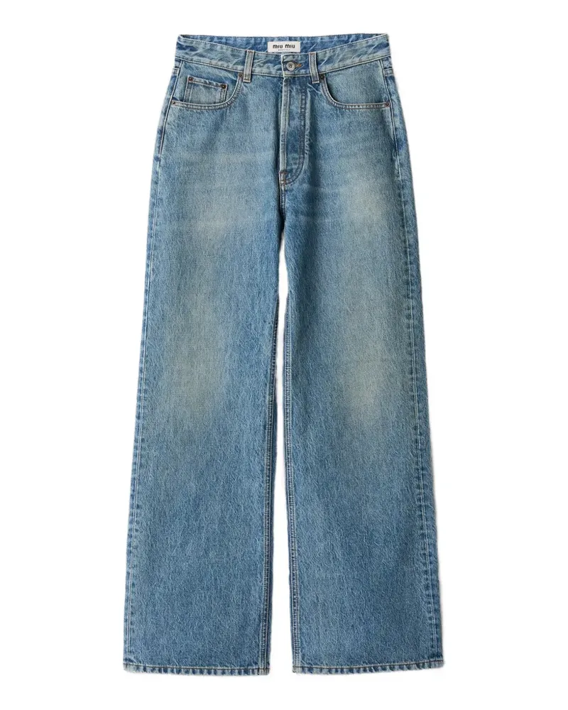 Miu Miu Schlagjeans mit Logo-Stickerei - Blau Blau