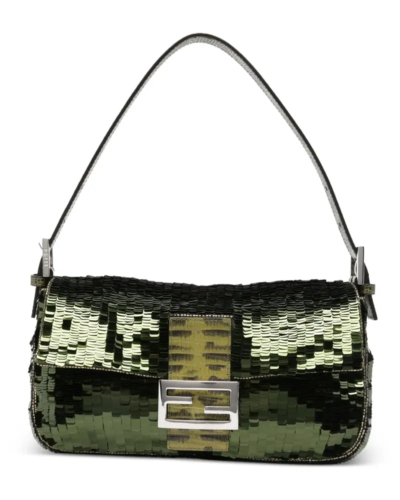 Fendi Baguette Schultertasche mit Pailetten - Grün Grün