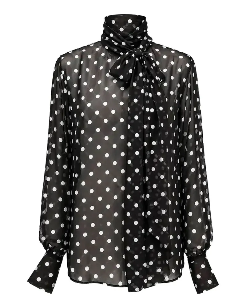 ACTUALEE Schluppenbluse mit Polka Dots - Schwarz Schwarz