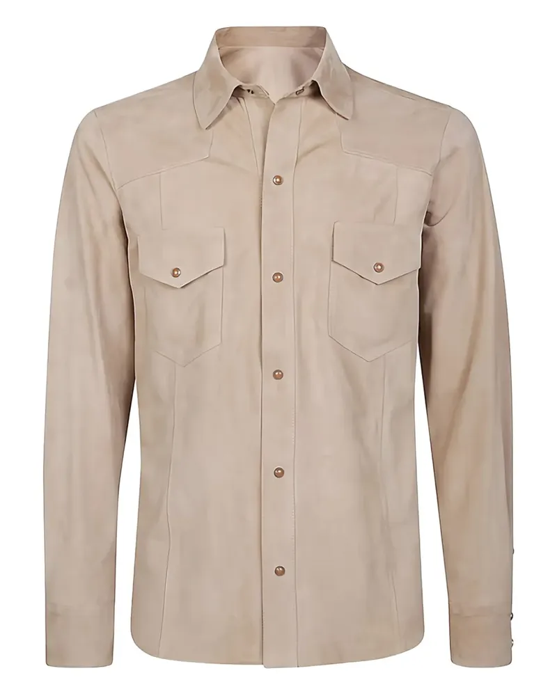 Eleventy Lederhemd mit Tasche - Nude Nude