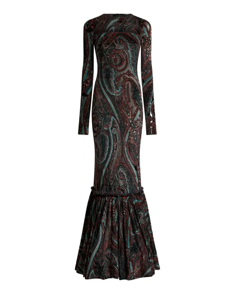 Etro Langes Kleid aus Chenille-Jacquard mit Paisley-Blattmotiv - Schwarz Schwarz