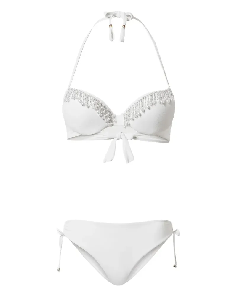 Twin-Set Triangel-Bikini mit Perlen - Weiß Weiß