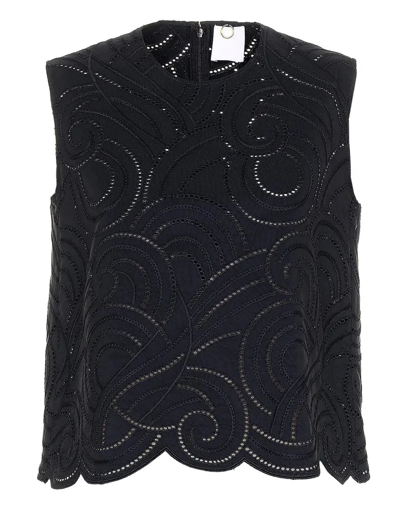 Mantù Faille Bluse mit Wellensaum - Schwarz Schwarz