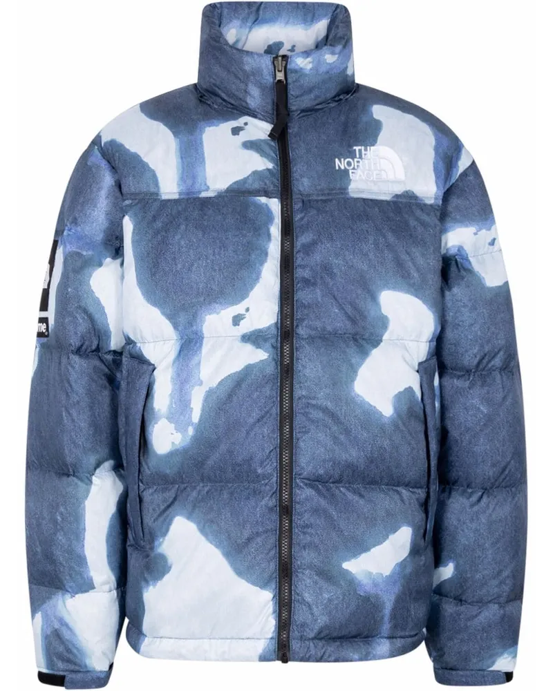 Supreme Being x TNF Nuptse Jacke mit Bleach-Effekt Blau