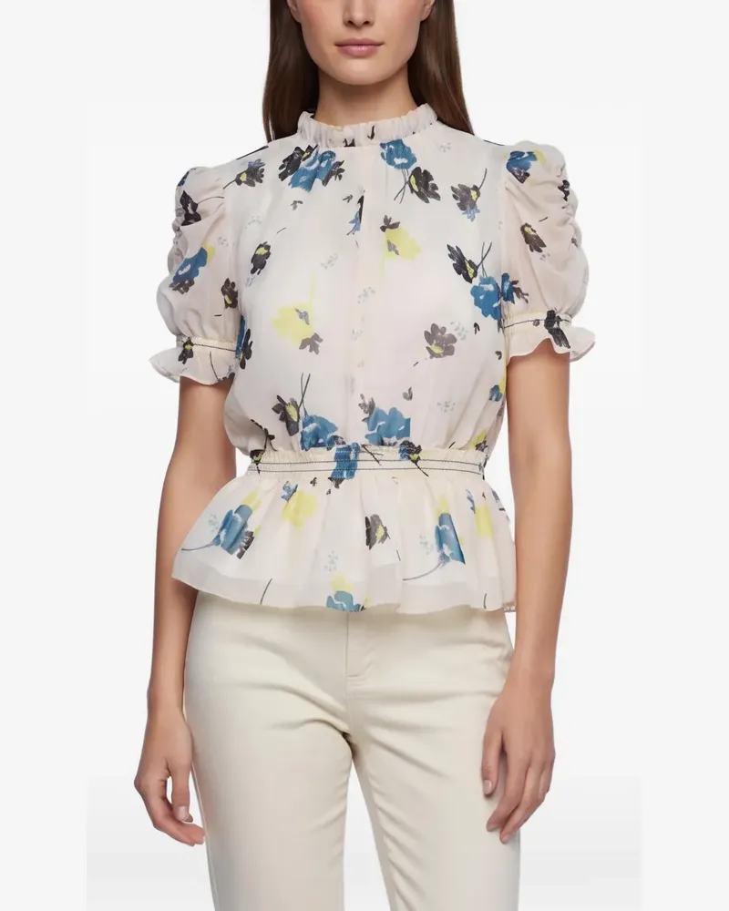 Self-Portrait floral-print peplum blouse - Weiß Weiß