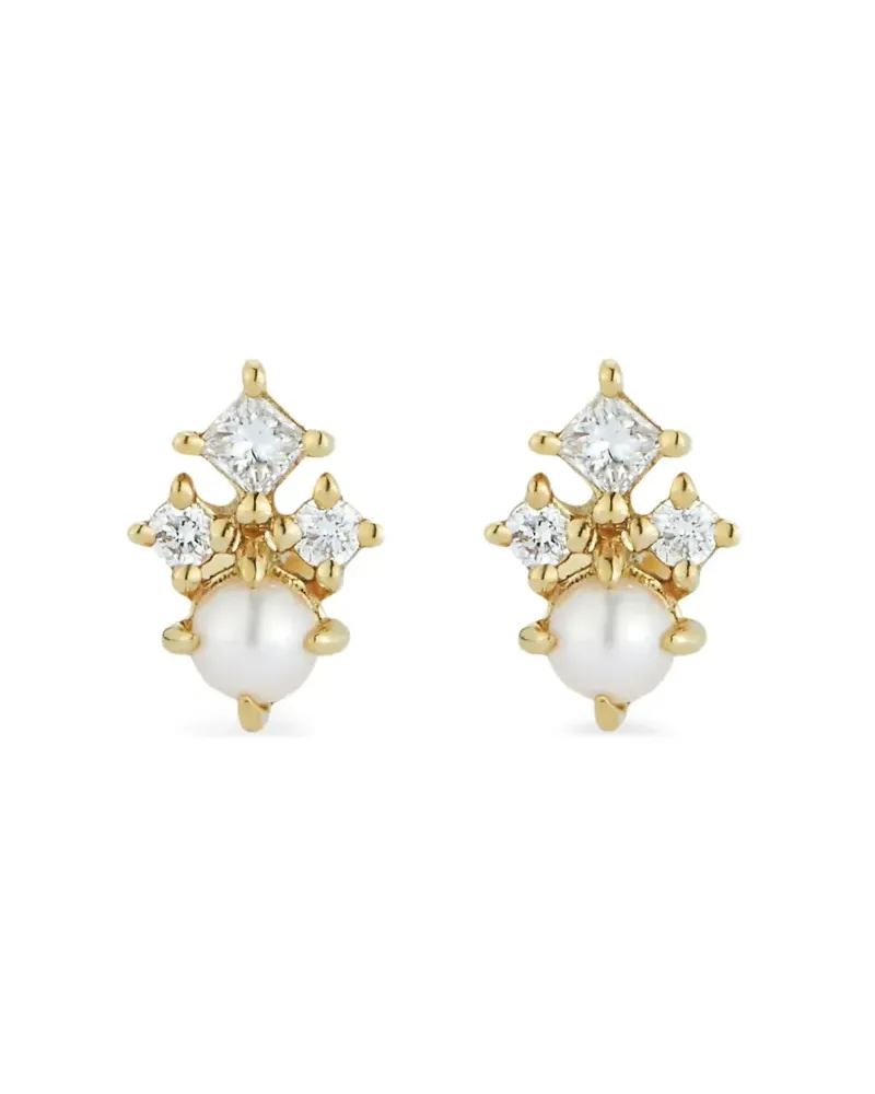MATEO 14kt The Little Things Gelbgoldohrstecker mit Perle und Diamant Gold