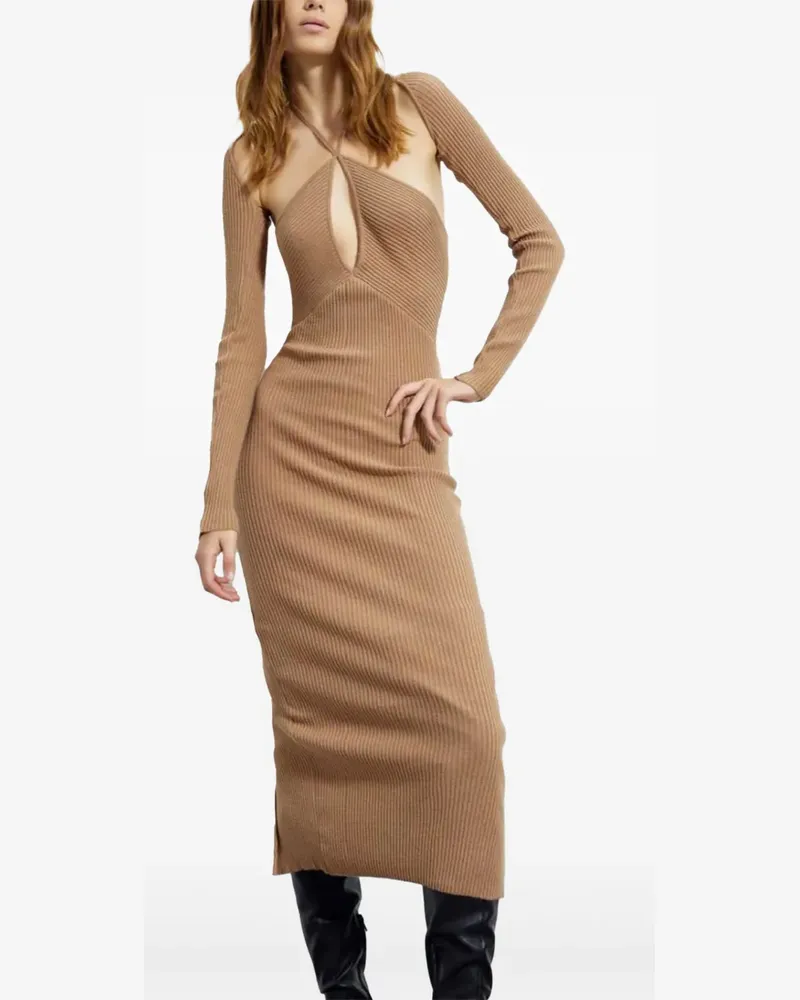 AKEP Geripptes Midikleid mit Cut-Outs - Braun Braun