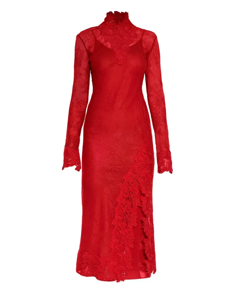 Blumarine Stehkragen-Kleid mit Spitzeneinsatz - Rot Rot