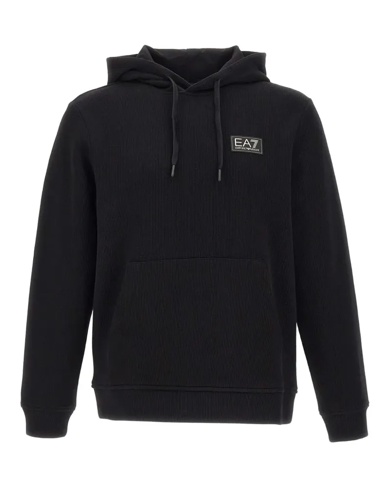 EA7 ribbed logo-patch hoodie - Schwarz Schwarz