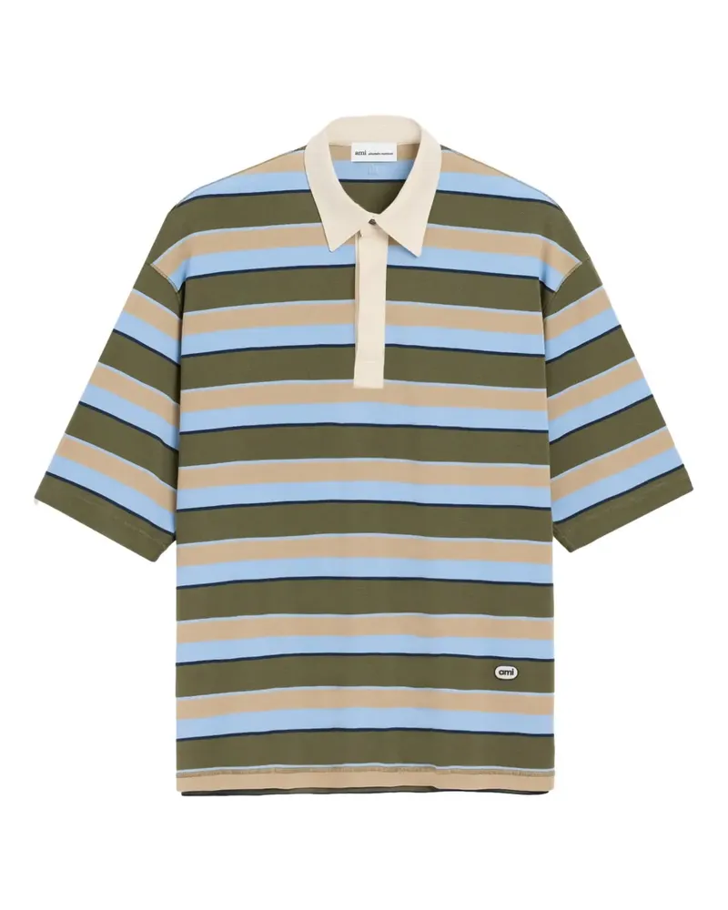 AMI Paris Gestreiftes Poloshirt mit Ami-Patch - Grün Grün