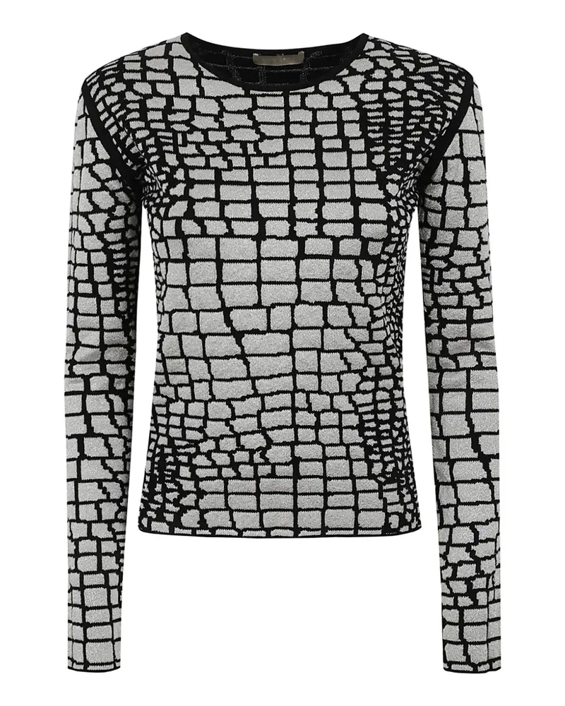 Elie Saab geometric-pattern long-sleeve top - Silber Silber