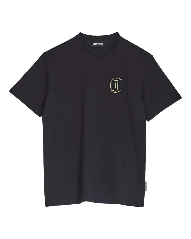 Just Cavalli Lurex-T-Shirt mit Logo-Stickerei - Schwarz Schwarz