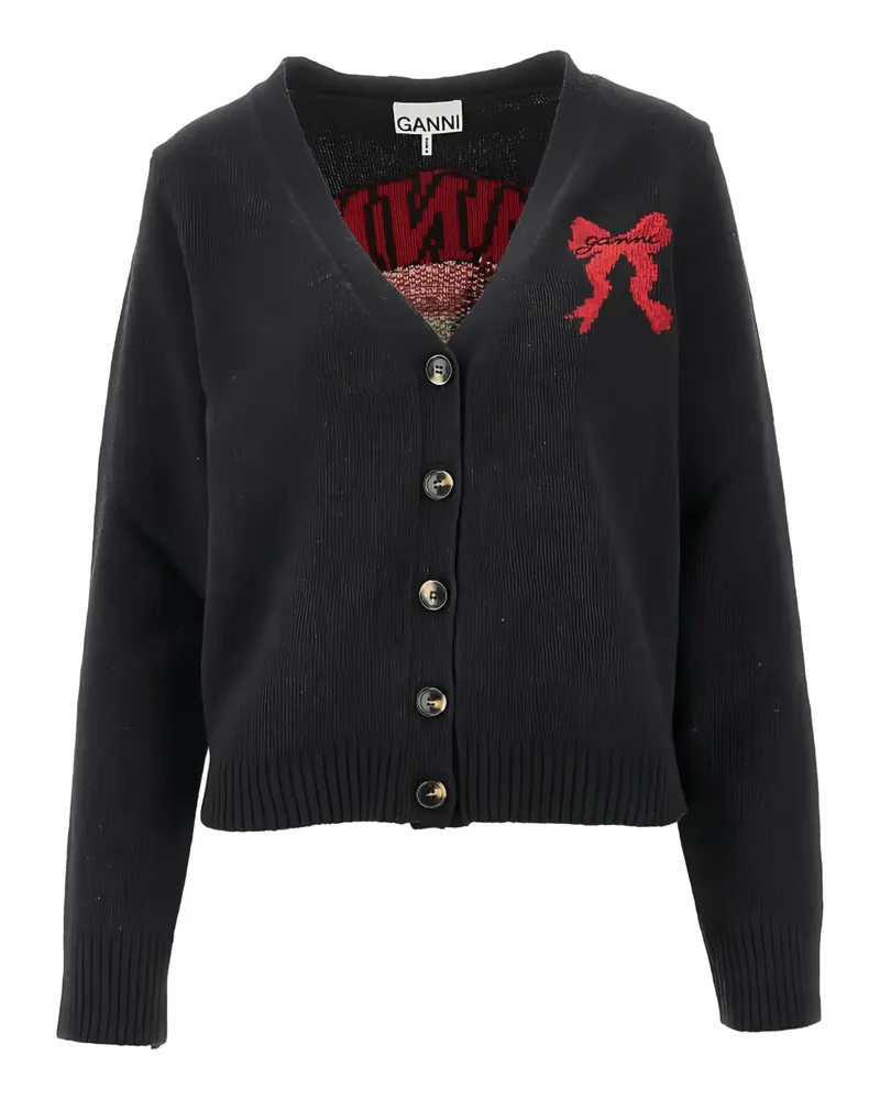 Ganni bow V-neck cardigan - Grau Grau