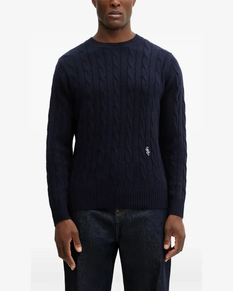 SPORTY & RICH Pullover mit Zopfmuster und Logo-Stickerei - Blau Blau