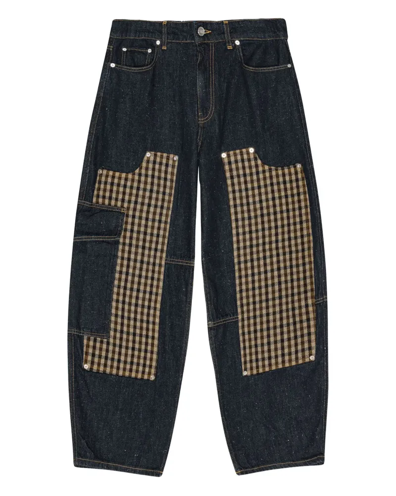 Ganni Jeans mit karierten Einsätzen - Blau Blau