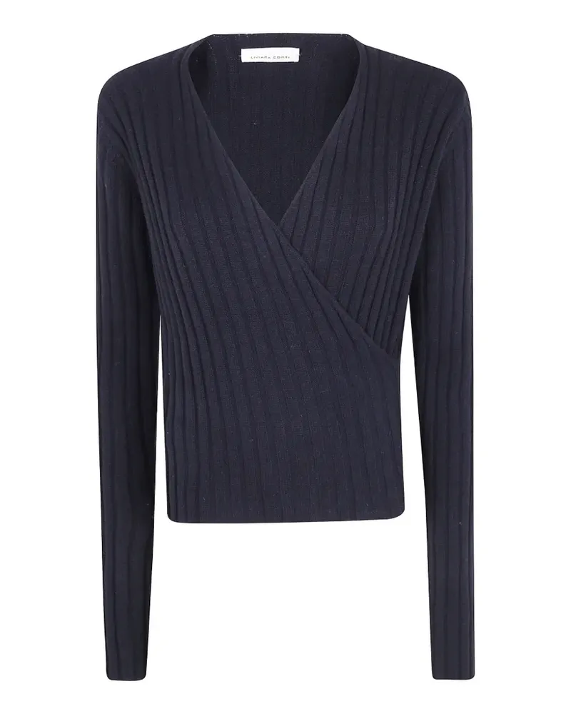 Liviana Conti Gerippter Pullover im Wickelstil - Schwarz Schwarz