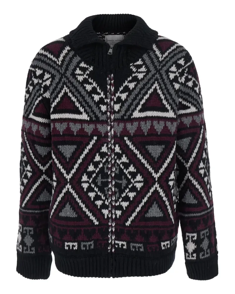 Roberto Collina geometric-pattern zip-up cardigan - Schwarz Schwarz